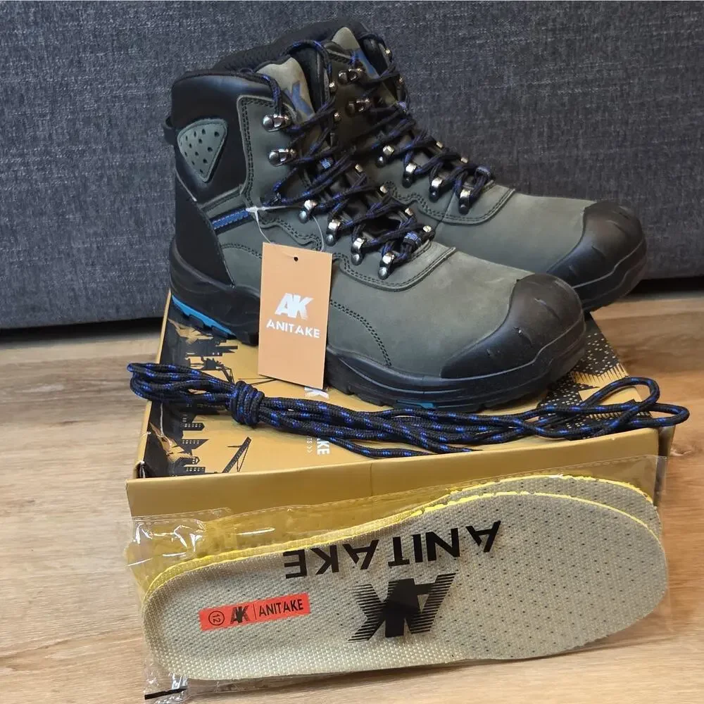 AK Anitake Steel Toe Work Boots Gray Men's Size 12 Slip & Oil Resistant Safety